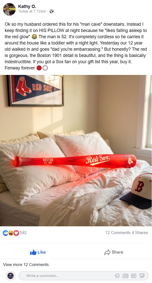 Customer comment about the Lumber Glow bat